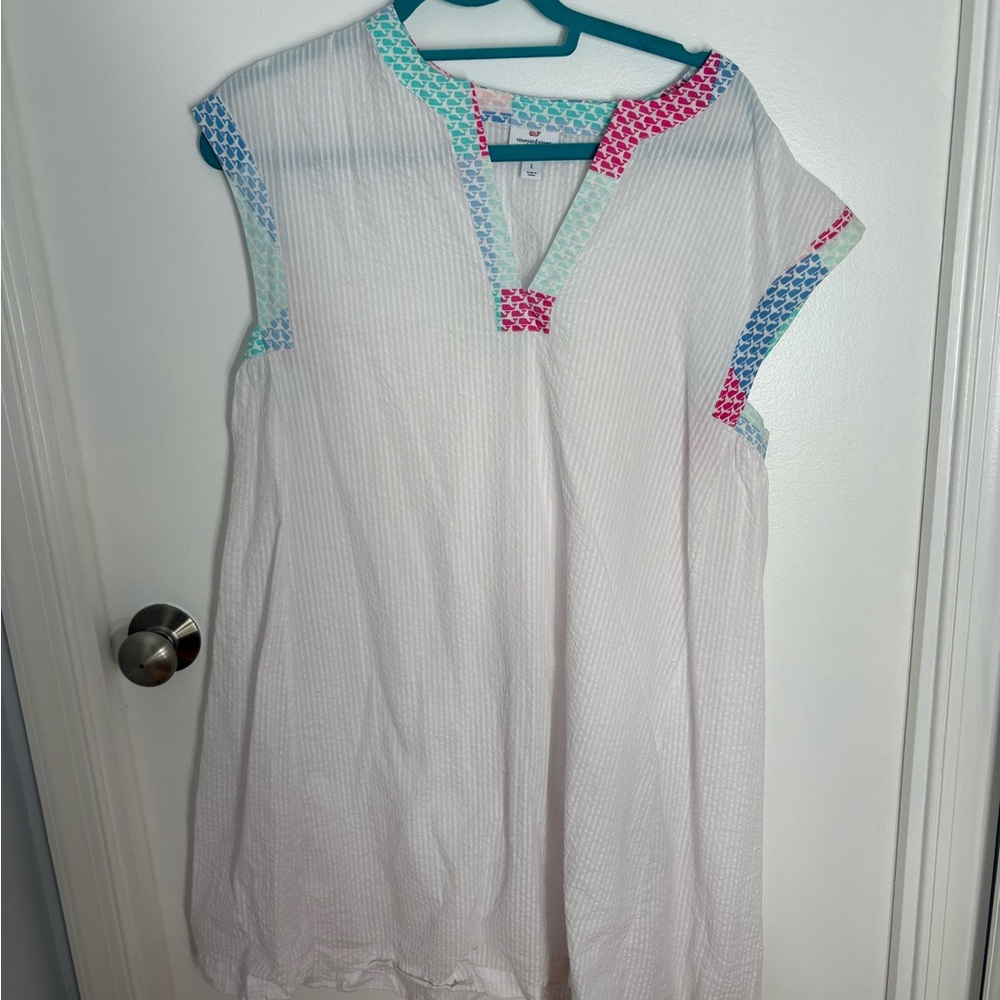 White Sleeveless Coverup with Colorful Trim